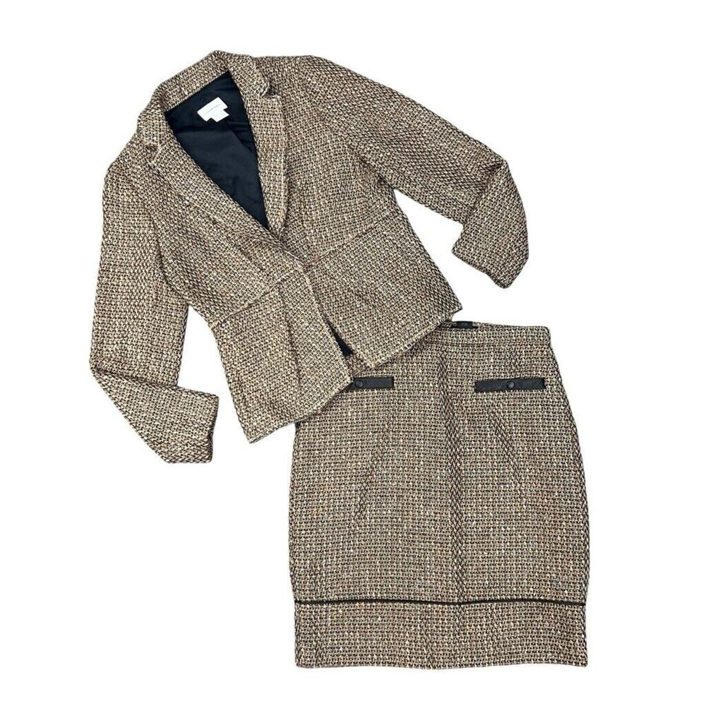 Club Monaco Skirt Jacket Set Women 6/8 Multi Wool Silk Blend Tweed Lined *READ